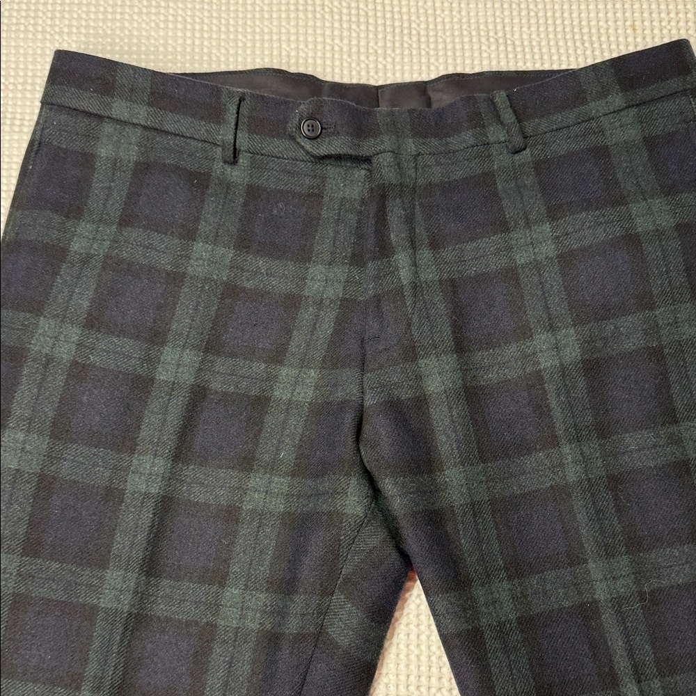 Brooks Brothers Classic Men’s Wool Plaid Trousers - Dark Green & Navy - 38/30
